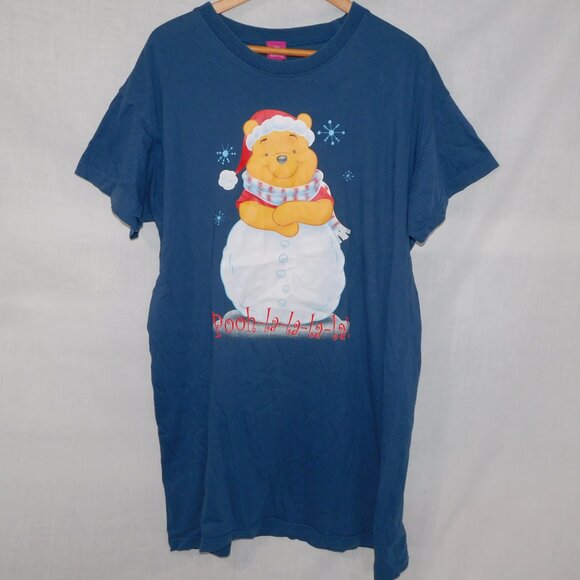 Disney Store VTG Winnie Pooh Christmas nightgown night T Shirt  Blue one size - Picture 10 of 10